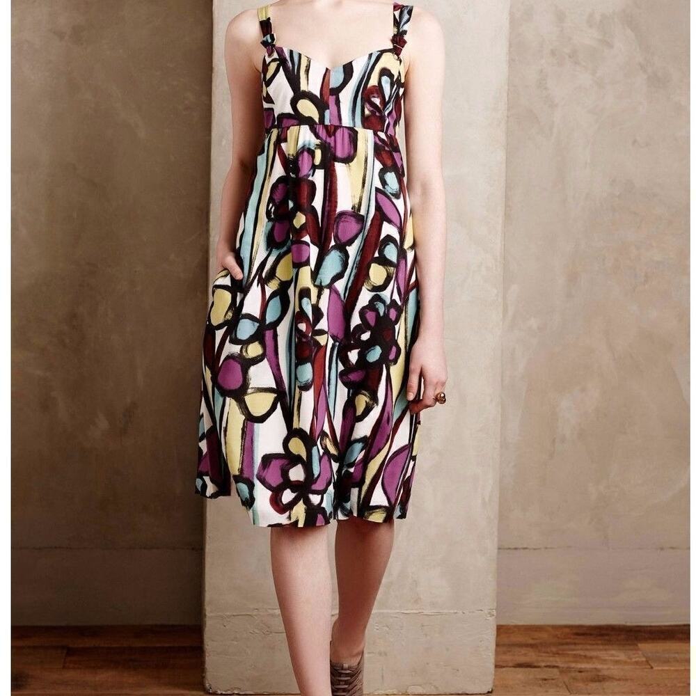 Anthropologie Tabitha Womens Abstract Floral Sleeveless Midi Dress Multicolor 6